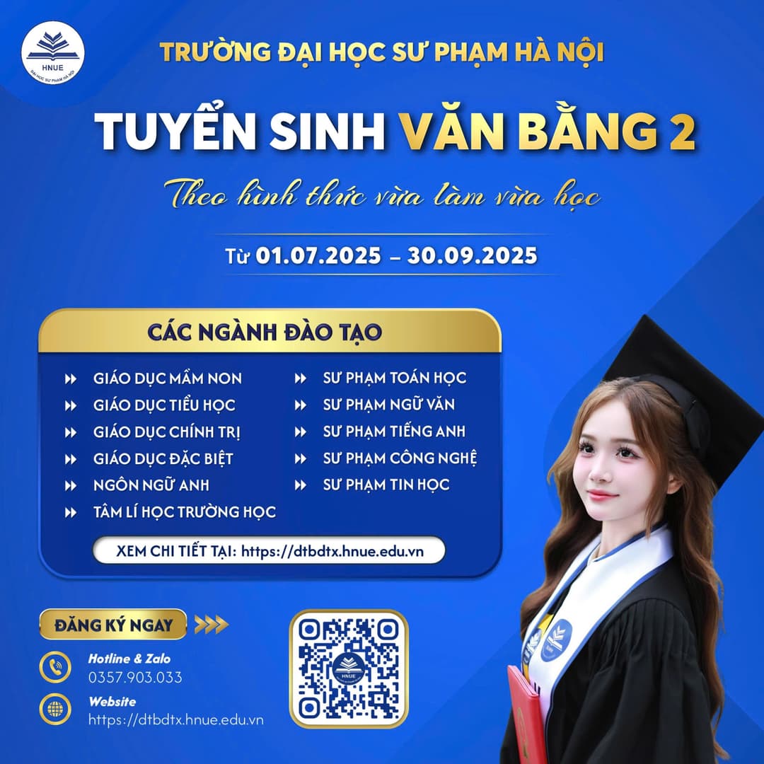 Trường Đại học Sư phạm Hà Nội thông báo tuyển sinh văn bằng 2 theo hình thức hệ vừa làm vừa học năm 2025